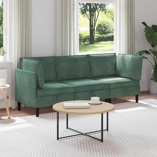 Ordellia Wohnzimmergarnitur mit Kissen und Speicher, 3 pcs, Meergruen Samt, Wohnzimmermoebel Set mit Sperrholzrahmen, ergonomische Sitzgruppe fuer innen, 210 x 70 x 82 cm, pflegeleicht