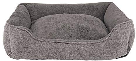 lionto Hundekissen meliert mit abnehmbarem Bezug, kuscheliges Heimtierbett mit komfortablem Einstieg für Hunde und Katzen, 75x60 cm, weiches Hundebett mit rutschfestem Boden, grau