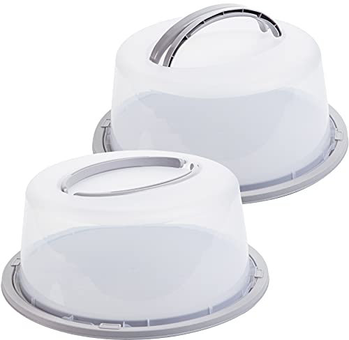 Tortenbehälter 2 Stück, Tortencontainer Kuchencontainer Ã˜ 34/29 cm mit klappbaren Griffen, Made in Europe, Farbe:Sand