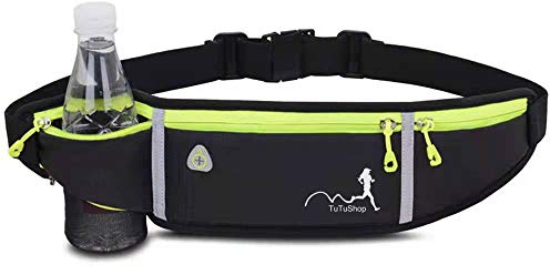 TuTuShop leichter Laufgürtel, leicht, verstellbar, mit elastischem Band, Laufhüfttasche, Handytasche, Zubehör für iPhone, Samsung, Workout-Bauchtasche für Herren/Damen, Schwarz