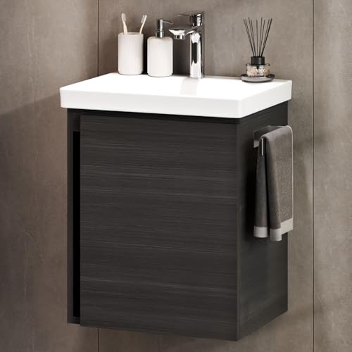 Planetmöbel Waschtisch mit Unterschrank 50 cm, anthrazit | Waschbeckenunterschrank hängend, Soft-Close, Badmöbel Set mit Waschbecken