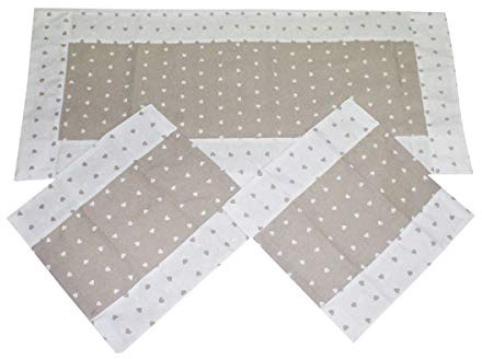 Russo Tessuti Tris Centri Centrini Runner Tavola Cuori Rosso Beige Grigio-Beige