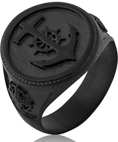 Akitsune Portus Ring | Ankare Sjöman Nautisk Traditionell Ring Herr Rostfritt Stål Designer Matt Svart, Metall