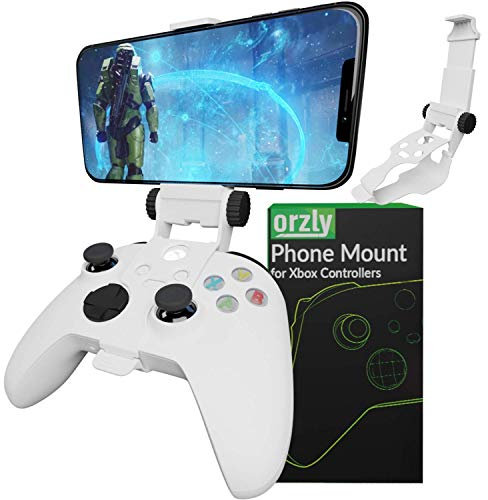 Orzly Xbox Series X Controller Mobile Gaming Clip, Xbox Controller Phone Mount Adjustable Phone Holder Clamp Compatible with Xbox Series X|S, Xbox One, Xbox One S, Xbox One X-Robot White