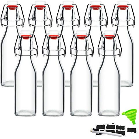 ZEBEIYU Swing Top Glass Bottles 8 oz with Airtight Lids for Home Brewing, Kombucha, Kefir, Vanilla Extract, Beer, Oil, Vinegar, Homemade Juices, Water,Soda Set of 9