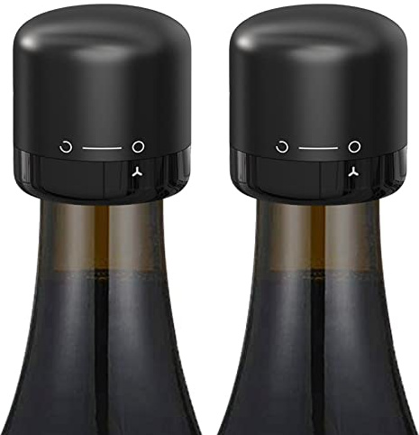 Wine Stopper 2-Pack, Silicone Sealed Wine Bottle Stopper, Twist-to-Seal Reusable Wine Sealer, Leak Proof Wine Toppers Stopper Keeps Wine Fresh, Black