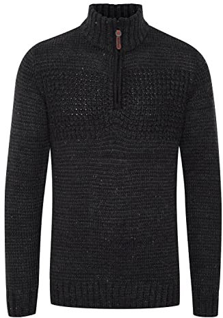 Indicode IDOslo Men's Knitted Jumper Troyer Chunky Knit Jumper with Stand-Up Collar, Charcoal mix (915), XL
