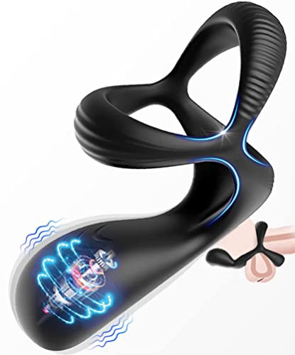Penisring,3 in 1 Silikon Cockring Vibratoren-Anal und Perineum Klitoris Stimulator mit 10 Modi Vibration,Dehnbar Penisringe Erektion Massager,Sexspielzeug für Männer und Paare Extrem Schwarz