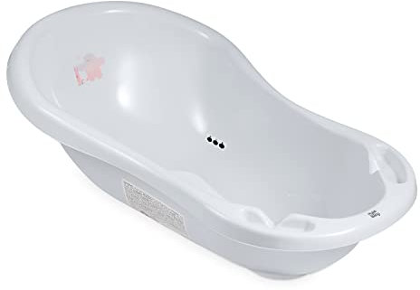 Hylat Baby Friends Grau Babybadewanne mit Thermometer, Badewannenstöpsel und Antirutschmatte - Badewanne für Neugeborene und Babys bis 12 Monate - BPA-freiem Plastik, Kinder Baby Born Wanne