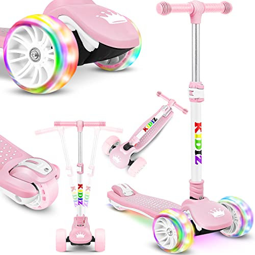 KIDIZ® Roller Kinder Scooter X-Pro2 Dreiradscooter mit PU LED Leuchtenden Räder Kinderroller faltbar Tret-Roller höhenverstellbarer Cityroller Kinderscooter für Jungen Mädchen 3-12 Jahre, Rosa