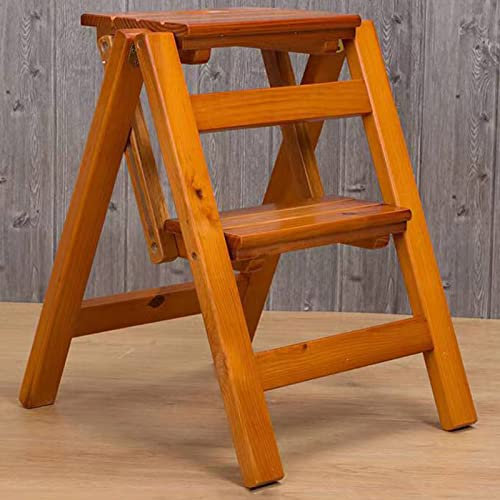 Sgabello Scala in Legno Massiccio Naturale Richiudibile Salvaspazio - Scaletta 2 Gradini Pieghevole