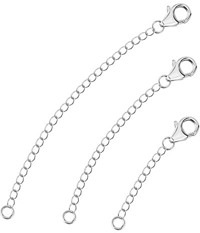 ALEXCRAFT Kettenverlängerung Silber Fußkette Silber 925 Verlangen Ketten Set Karabinerverschluss Armband Halskette Verlängerungsketten für DIY Schmuckherstellung 3 Stück(1 2 3 inch,3 mm)