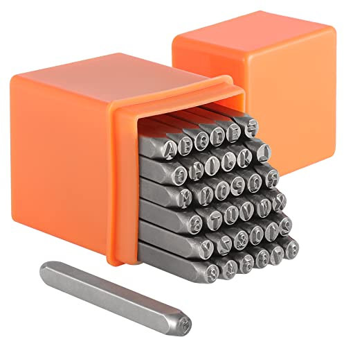 WiMas 37 Stück 3mm Zahlen und Buchstaben Punch Set Schlagzahlen Set Schlagbuchstaben Alphabet A-Z, Zahlen 0-9, & und Love Siegel Stempel für Bedrucken Metall Kunststoff Holz Leder DIY