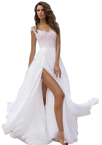 LOGEA Hochzeitskleid Damen Lang Brautkleider Elegant Spitze Brautmode Rückenfrei Abiball Prinzessin Kleider Abendkleider Elegant Für Hochzeit