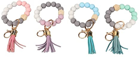 4 Stück Schlüsselanhänger Armband Frauen Perlen Armband Schlüsselbund Elastischer Auto Schlüsselring aus Silikonperlen Silikon Perlen Handgelen schlüsselkette für Damen