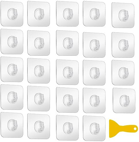 XWCHASA 24Pcs Adhesive Hooks,Transparent Magic Hooks Self Adhesive Hooks Heavy Duty Plastic Sticky Hooks for Hanging Bathroom Kitchen Towel Coat Cloth Key