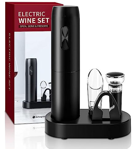 Juego abrebotellas eléctrico con base de carga sacacorchos automático con vertedor aireador y cortador para fiestas en