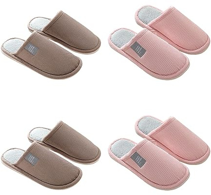 Teceyfeet Hausschuhe Gäste Slippers für Damen Herren,4 Paare Hausschuhe Set Hochwertig Gästehausschuhe Pantoffeln Warme Waschbare Gästepantoffeln