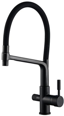 Küchenarmatur 3 Wege Ausziehbar Wasserhahn Küche Messing Reines Wasser 2 Griffe Mischbatterie Küche 3 Wege-Schwarz