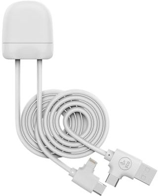 Xoopar ICE-C Câble Multi USB 1 m USB-C Lightning CarPlay - Blanc | Entrées USB et USB-C, sorties USB-C et Lightning : charge, transfert de données et CarPlay avec un seul câble d'1 m