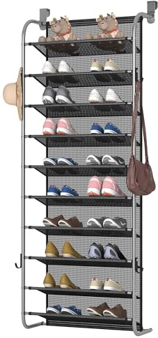 MUOU Zapatero de 10 niveles para colgar en la puerta, zapatero para armario, despensa, organizador de zapatos, estantes flotantes de pared (gris, 10 niveles)