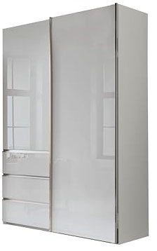 WIEMANN Schwebetürenschrank Kleiderschrank Schlafzimmerschrank 165cm breit, mit Schubladen, Glas weiß, Höhe 236cm, Malibu