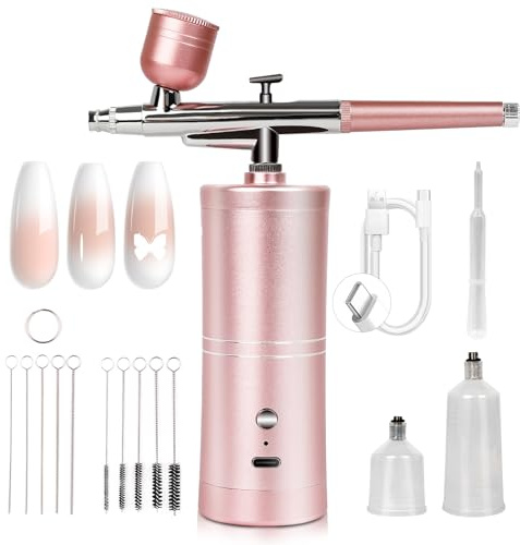 SAVILAND Super-Stabiles Airbrush Set: 25 PSI Präzisions Airbrush für Nägel, Wiederaufladbare Airbrushpistole mit Dualmodus, 0,3 mm Düse, Tragbare Airbrush Pistole für Gelnägel, Ombré, French Design