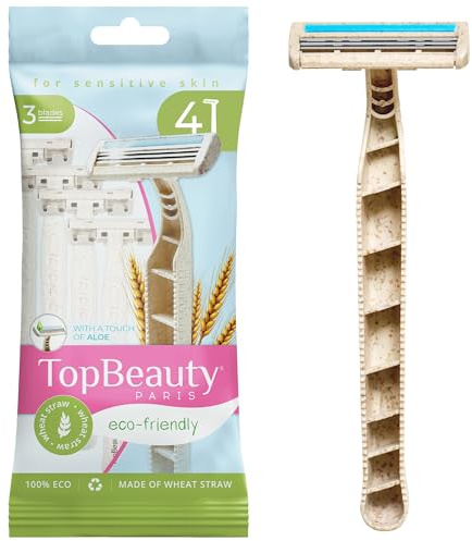 Topbeauty Paris Eco-Rasierer für Damen, 4 Stück, 3 Klingen, Weizenstrohgriff, gründliche Rasur, Mehrzweck-Rasieren, Gesichtskörper, Bikini, Haarentfernung