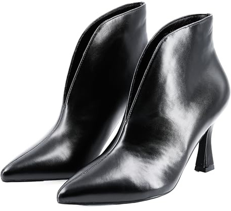 JOMIX Botines Mujer con Punta Afilada y Tacón de Aguja Botas de Piel de Tacón Alto a la Moda Cómodas y Antideslizantes NXW2514 (Negro,36)