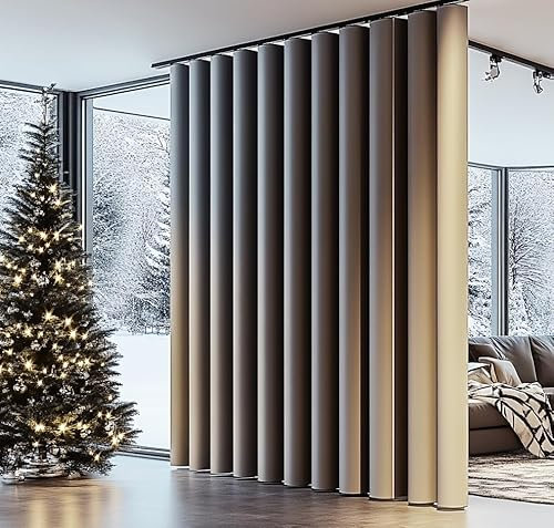 Cortinas opacas divisoras de habitación, cortinas plisadas aisladas para puertas corredizas de cristal, cortina opaca extra ancha para separación con ganchos, 228 cm de ancho x 228 cm de largo, gris