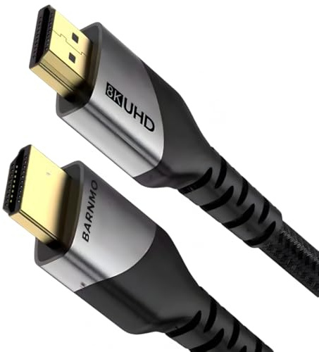 BARNMO Câble HDMI 8K 2.1 certifié ultra haute vitesse, 48 Gbps, 5 m/16,5 ft, 8K@60Hz/4K@120Hz compatible PS5/XBox, TV 4K UHD/lecteur Blu-ray Dolby Vision, barre de son Dolby Atmos/DTS:X
