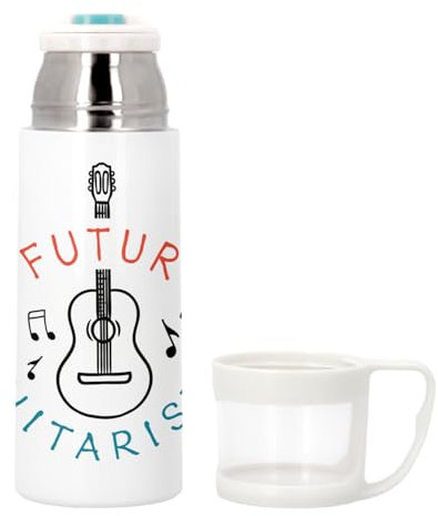 Bouteille thermo en Inox avec Tasse Intégrée - Futur Guitariste Musique Artiste - 350ml - Bouteille Isotherme