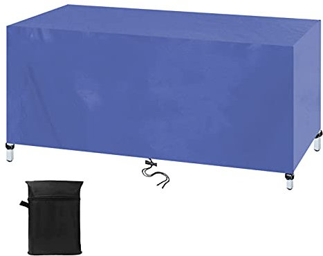 Terrassenmöbel-Set für den Außenbereich, 7-teilig, blauer Rattan-Gartentisch und Stühle mit wetterfesten Abdeckungen, UV-beständig, Outdoor-Möbel-Set für Garten, Terrasse, Deck
