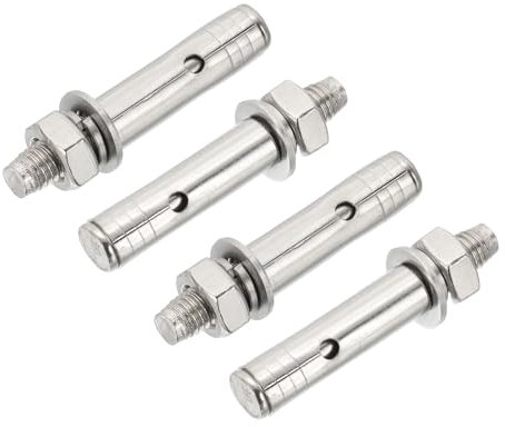 PATIKIL Tornillos de expansión M10 x 80mm de acero inoxidable 304, 4 piezas, tornillo hexagonal externo con tubo de expansión alargado para concreto, proyectos en drywall, color plateado