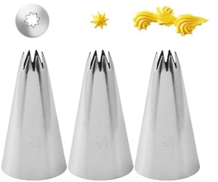 Open Star Cake Decorating Tip #21, Icing Piping Nozzle for Frosting, 3 Pcs