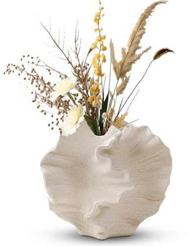 Vase en céramique, beige - Vases modernes pour style nordique, rustique - Vase de ferme en céramique, décoration de vase, décoration de table, pour la maison, le salon, le bureau, la ferme, décoration