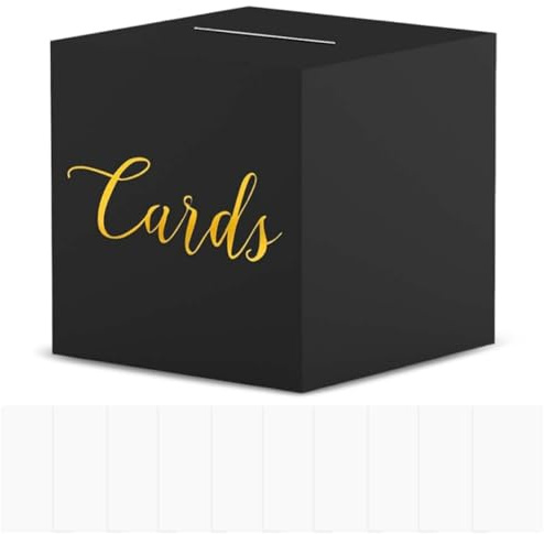 Scatola per Biglietti di Nozze Nera 22x22x22cm Scatola Porta Buste Matrimonio con Fessura e 10 Cartoline Vuote Ideale per Ricevimenti Battesimi Laurea Anniversario Ricevimento e Decorazione per Feste