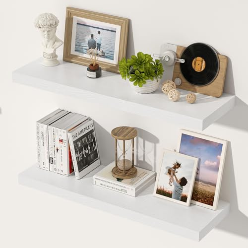 Feihorrm Extra Tiefes 29,5 cm Wandregal Holz, 60cm Wandboard Weiß 2er Set | Schweberegal aus MDF Holz, Regal Wand für mehr Stauraum, Regalbrett für Küche, Wohnzimmer, Schlafzimmer, Badezimmer & Büro