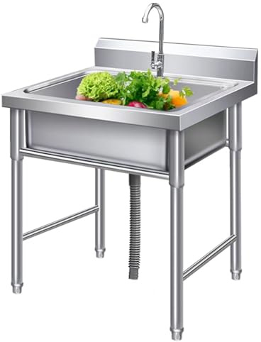 Lavello da cucina autoportante a vasca singola, vasca da lavanderia in acciaio inox, include rubinetto, scolapiatti, lavelli da cucina in piedi, ideale per garage, cantine, esterni e interni