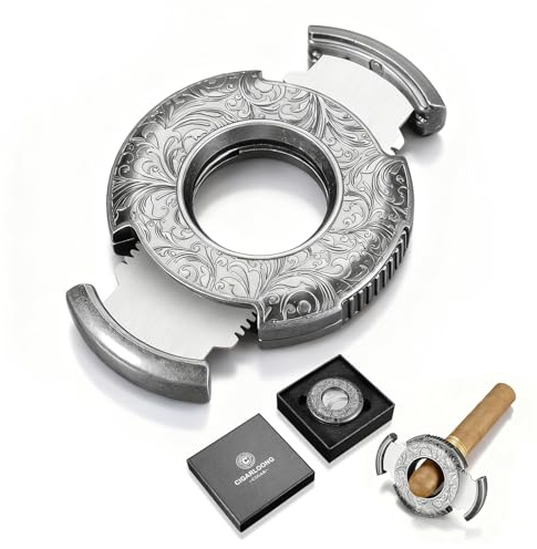 CIGARLOONG Coupe-cigare, coupe droite, ciseaux, guillotine à double lame, calibre 62,5, accessoires de cigare, cadeau pour homme (argent)