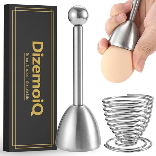 DizemoiQ Juego de cucharón de huevos y abridor de huevos de acero inoxidable con picadora para huevos de desayuno y hueveras, práctico juego para el huevo perfecto