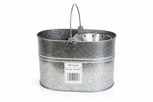 Galvanised Metal Steel Mop Bucket with Handle, 15 Litres Large Capacity for Home Office General Cleaning