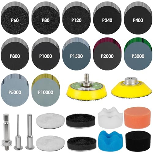 193PCS 2 Inch Sanding Discs and Polishing Buffing Pads Kit, 60 to 10000 Grit Wet and Dry Sandpaper, Drill Sanding Attachment for Car Headlight Restoration, Alloy Wheel Repair, Wood and Metal