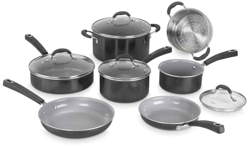Cuisinart Ceramica XT - Juego de utensilios de cocina antiadherentes | Juego de 11 ollas y sartenes | Cerámica antiadherente de titanio | para todas las cocinas incluyendo inducción | Sin PFAS | Tapas
