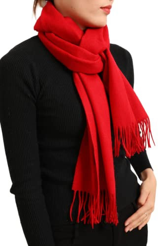 Prettystern 100% Kaschmir-Schal für Damen Herren Cashmere lange Fransen kuschelig warm cashmere scarf 4 Rot