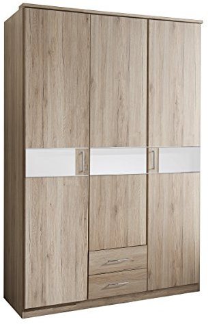 Wimex Kleiderschrank/ Drehtürenschrank Potsdam, (B/H/T) 135 x 197 x 58 cm, San Remo-Eiche/ Absetzung Glas Weiß