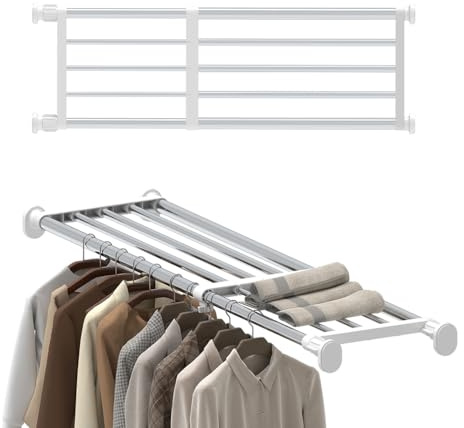 Hershii Tension Shelf Expandable Rod Closet System Heavy Duty Clothes Hanger Adjustable DIY Storage Organizer Shoe Rack