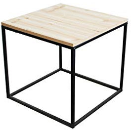 Spetebo Metall Beistelltisch mit Holz Tischplatte - 39x39x36 cm - Couchtisch Sofatisch Tisch