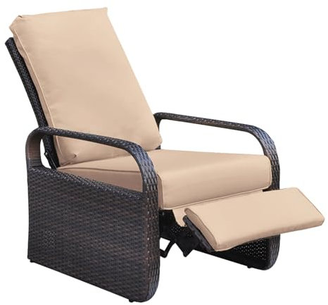 Art to REAL Relax-Liegestuhl, Aluminiumrahmen mit Kissen, Terrassenmöbel, Rattan Gartensessel mit Liegefunktion,UV-/Licht-/Wasser-/Schweiß-/Rostbeständig, einfach zu montieren, Khaki