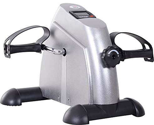HOMCOM Mini Exercise Bike, Portable Pedal Exerciser, Under Desk Bike with LCD Display for Legs and Arms Training, Silver Tone